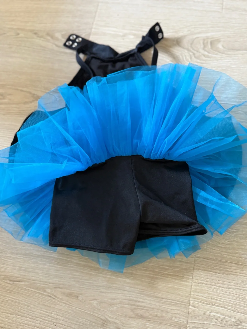 Weissman Black and Teal Sequin Dance Costume with Blue Tulle Skirt